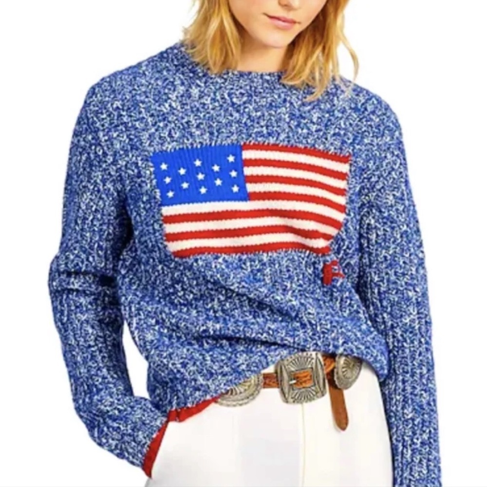 POLO RALPH LAUREN USA 🇺🇸Flag Patriotic Nautical Speckled Heavy Sweater NWT L